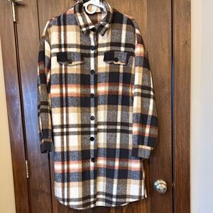 Women’s Plaid Shirt Jacket/ Shacket - Navy,Tan, & Red